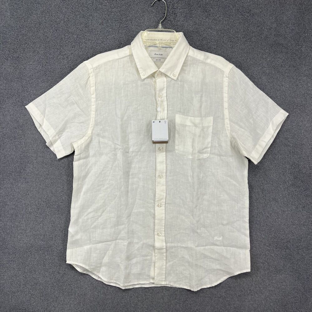 Porter & Ash Shirt Mens XL Beige Linen Short Sleeve Button Up Lightweight Summer